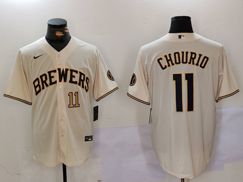 Men Milwaukee Brewers #11 Chourio Cream Game 2024 Nike MLB Jersey style 2